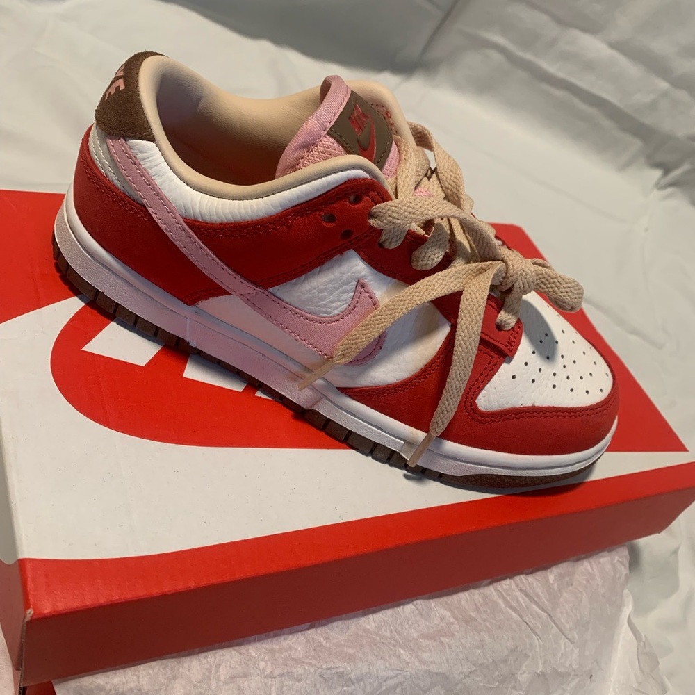 Nike Red and White Low-Top Dunks
